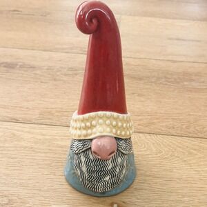 Handmade Ceramic Gnome Figurine Signed Whimsical Scandinavian Style Elf Decor